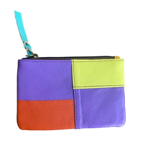 Soruka Zahra Recycled Leather Zippered Pouch Bag Color Block Patchwork Tassel - Picture 1 of 7